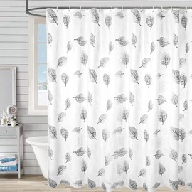 Shower Curtain, Mould Proof Resistant Washable Bathroom Curtain with 12 Hooks Leaves Patterned Semi-Transarent Shower Curtain PEVA Waterproof Shower Curtains for Bathroom Wet Room Tub, 180 x 180cm