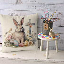 GAGEC Easter Pillow Covers 20x20 Inch Bunny Eggs Throw Pillowcase Cross Floral Home Sofa Bedroom Cushion Case Seasonal Farmhouse Decorations