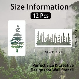 INFUNLY Pack of 12 Tree Stencils for Painting Pine Tree Stencils 30 x 15 cm Reusable Painting Template Wall Stencils for Painting on Wood Forest Stencils for Painting on Wall Canvas Furniture Paper