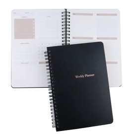 AMO HERMOSO Undated Weekly Planner A5 Journal, Spiral Agenda Notebook Diary, 180 Pages, Time Management Productivity Organizer Hardcover Black