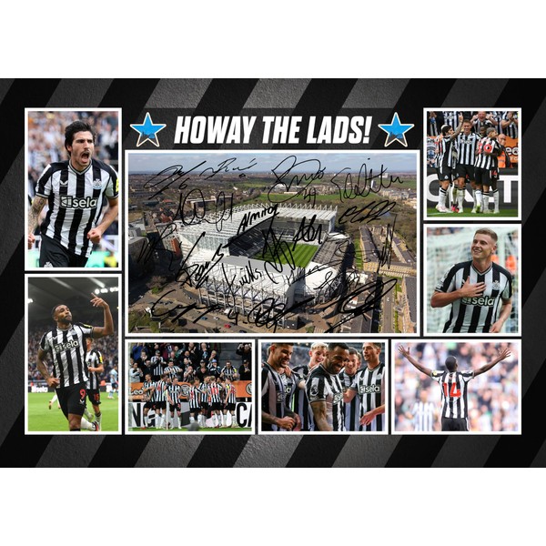 RJR PRINTS Newcastle United ' Howay The Lads! ' 2023/4 Team Player Multi Signed A4 Montage Photo Print Pre Printed Signature Autograph Football Gift