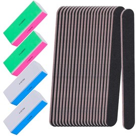 Tecbeauty Juego De 24 Limas Y Pulidores De Uñas, 4 Bloques Pulidores De 4 Vías Y 20 Limas De Uñas De Grano 100/180, Herramienta Profesional Para Manic