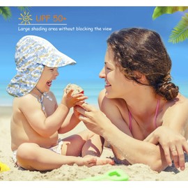 Sun Hat with Neck Protection Baby Peaked Cap Anti-UV UPF 50 Hat with Adjustable Chin Strap, Beach Hat Summer Outdoor Flapper Hat for Infants, Children, Toddlers, Whale