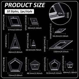BENECREAT 10 Styles Geometric Quilting Template, Acrylic Intricate Sewing Machine Ruler, Transparent Pressure Plate Router Template for DIY Hand Patchwork Cutting Craft