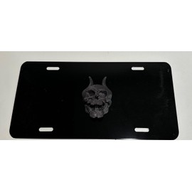 O-N-I Skull Head with Fangs in 3D - License Plate Insert Black Automotive License Plate Frame Insert - Skeleton Spooky