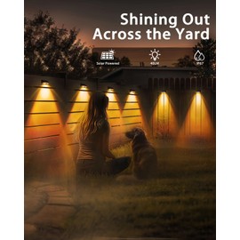 Solar Fence Lights, 2 Pack Sunset Yellow Solar Lights Outdoor with IP67 Waterproof, Decorative Solar Wall Lights for Deck, Patio, Yard, Garage, Pool, Easy to Install, Stylish and Secure Design