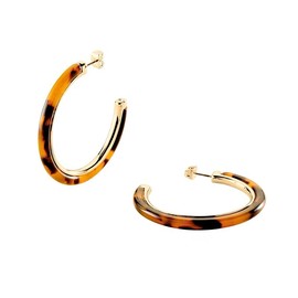 Coffee Color Resin Open C Shaped Hoop Earrings Statement Retro Large Geometric Circle Dangle Drop Sterling Silver Post Stud Lightweight 70s 80s Prom Party Fashion Jewelry Gifts for Wife Girlfriend
