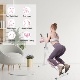 Ab Machine, AB Workout Equipment for Abdominal Exercise and Strength Training, Adjustable 3-Gear Ab Machine Full Body Workout for Home Gym, Foldable Abs Fitness Trainers with LED Display, Pink