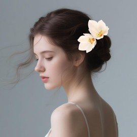 Rannyrena Bohemian Hawaiian Flower Hair Pin for Women Artificial Lily Flower U-Shaped Hair Pins for Updo Bun Bridal Beach Seaside Party Hair Accessories (White)