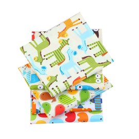 CraftsFabrics 5pcs 40 * 50 cm (16" x 20") Cartoon Animals Printed Cotton Fat Quarters Bundle (for Quilting, Scrapbooking, Sewing, Arts & Crafts, Baby Clothing, Nursery, DIY Projects, Collage)