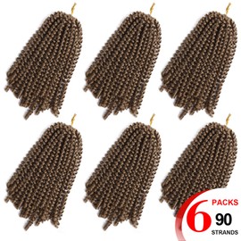 Spring Twist Hair 6 Packs 8inch Fluffy Spring Twist Crochet Hair Passion Twist Crochet Hair Synthetic Braiding Hair Extensions 15 Strands 55g/Pack(8inch, #27)