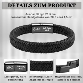 VU100 Ich Liebe Dich Gifts for Men, An Meinen Sohn/Mann Leather Bracelet Men's with Engraving Birthday Christmas Gift for Him Boyfriend Husband Son Valentine's Day Anniversary Gift for Him, Leather,