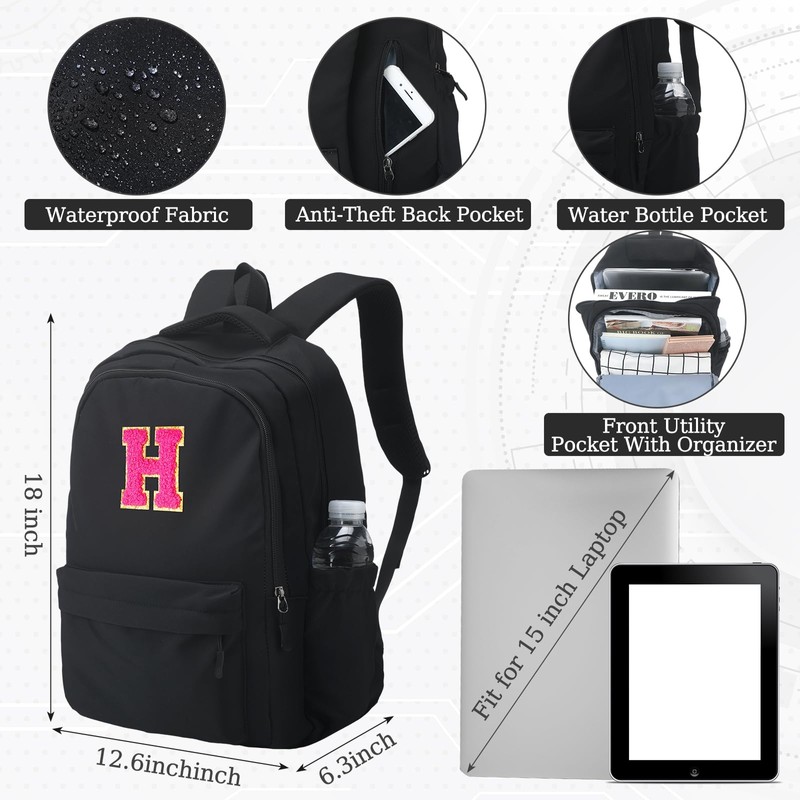 Bulyoou Initial Nylon Backpack Name Casual Backpack Travel Laptop Bag(H)