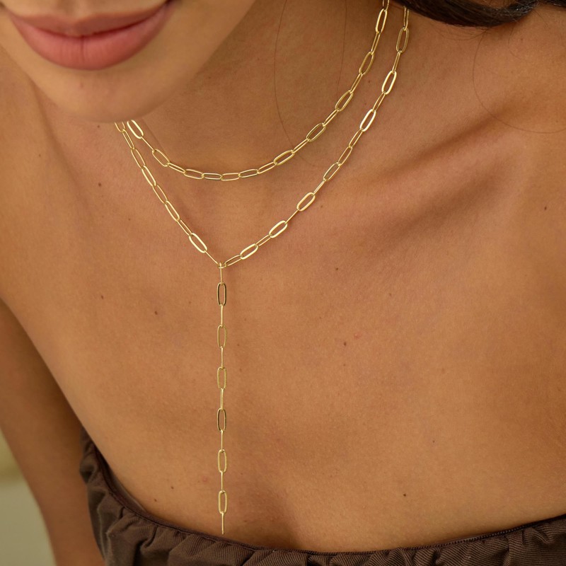 SWRNR Lariat Necklace for Women Dainty 24k Gold/Silver Plated Y-Shaped