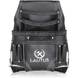 LAUTUS 오일 태닝 가죽 도구 파우치 백 블랙 목수 건설 프레임 핸디맨 포켓 10개 해머 홀더 2개 100 Lautus Oil Tan Leather Tool Pouch Bag Black for Carpenter Construction Framing Handyman with 10 Pockets and 2 Hammer Holders