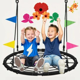 Zoshine Durable 40 Inch Outdoor Saucer Swing with Secure Hanging Straps - Spider Web Net Design for Backyard Playcolor: Black