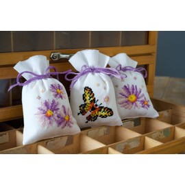 Vervaco Bags Purple Asters aida Set of 3, Cotton Blend Assorted, 31 x 6.5 x 37 cm