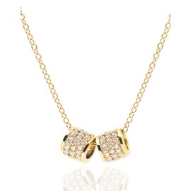 MUSEQVE Dainty 2 Pave Ring Pendant Necklace for Women • 14K Gold Plated CZ Cylinder Tube Rondelle Charm Necklaces • Non Tarnish Stainless Steel Jewelry [CLN], 17 inch with 2 inch extender, Gold