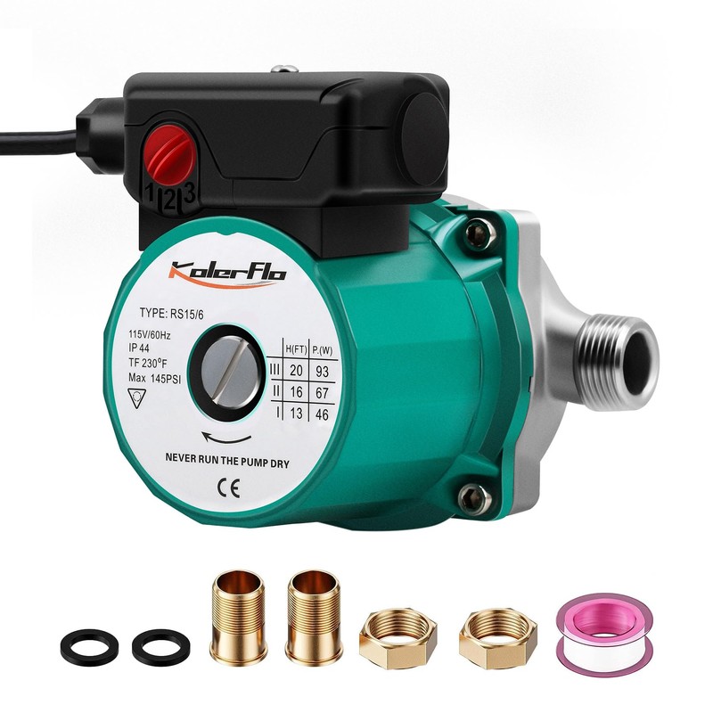 KOLERFLO Hot Water Recirculating Pump,93W 3/4" NPT Circulation Pump,Stainless Steel