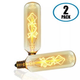 Bunnit Bulbs Vintage Edison Bulb, T25 Tubular Radio Spiral, 40w, Candelabra E12 Base, 2-Pack