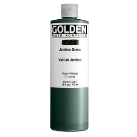 Fluid Acrylics by GOLDEN, Jenkins Green, 16 fl. oz. Bottle, Professional Acrylic Paint, Semi-Transparent