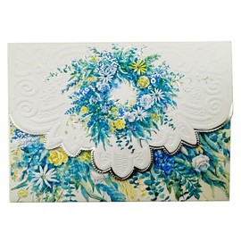 Set of 3 - Blue Wreath Portfolio Boxed Note Cards by Carol Wilson. 10 embossed 4x5 Die-Cut Notecards and Matching Envelopes in Decorative Gift Box with Magnetic Flap. NCP3000