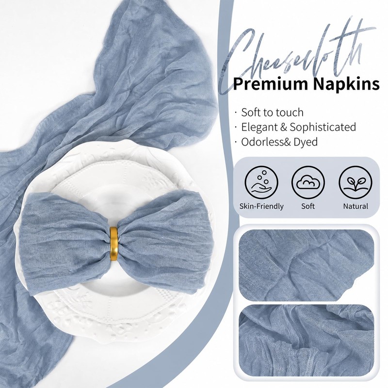 24 Pack Dusty Blue Cheesecloth Napkins 20"x20" Rustic Gauze Napkin