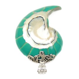 Swimmi Turquoise Color Mother of Pearl Shell Necklace Pendant, 925 Sterling Silver Mother of Pearl Necklace for Women Men Jewelry SE060