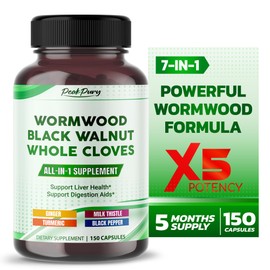 PEAKPURY All-in-1 Wormwood Black Walnut Whole Cloves Ginger - Supports Liver Health & Aids Digestion - Made in The USA -150 Capsules