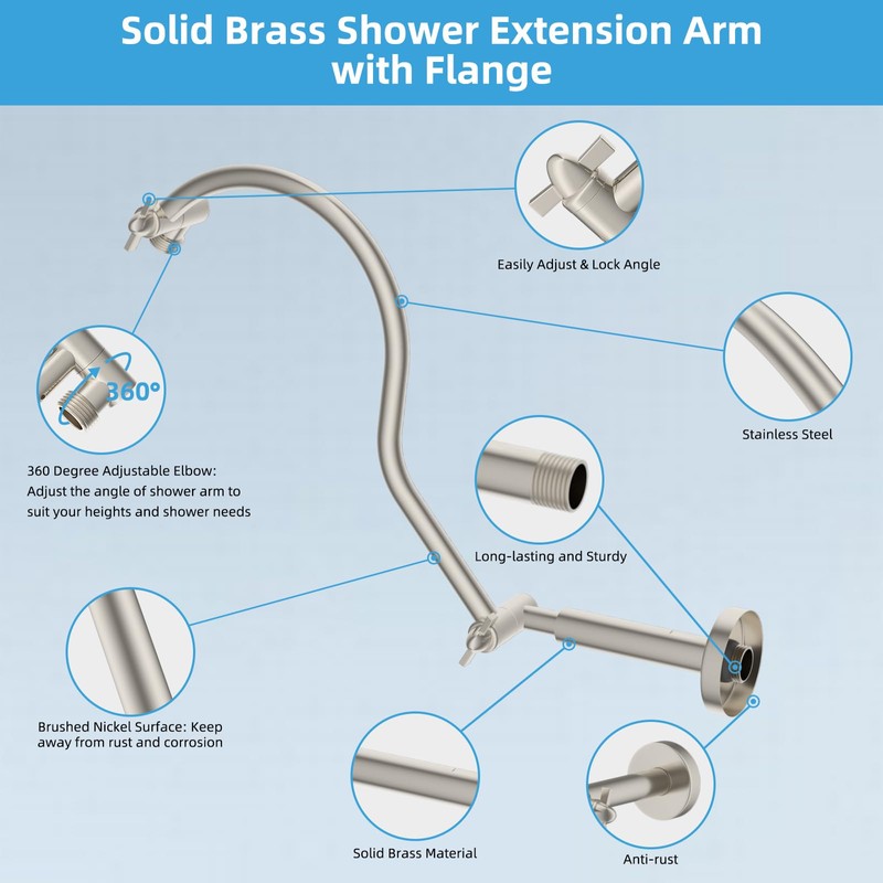 Hibbent All Metal Upgraded 18'' Shower Head Extension Arm, Shower