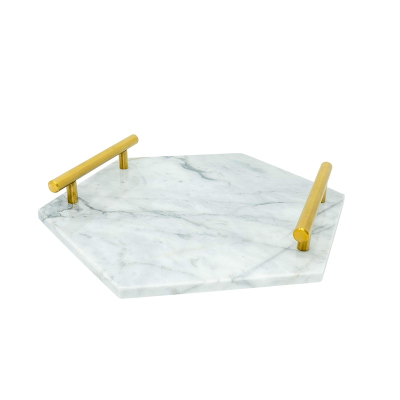 White Marble Tray with Gold Handles - Real Marble Perfume