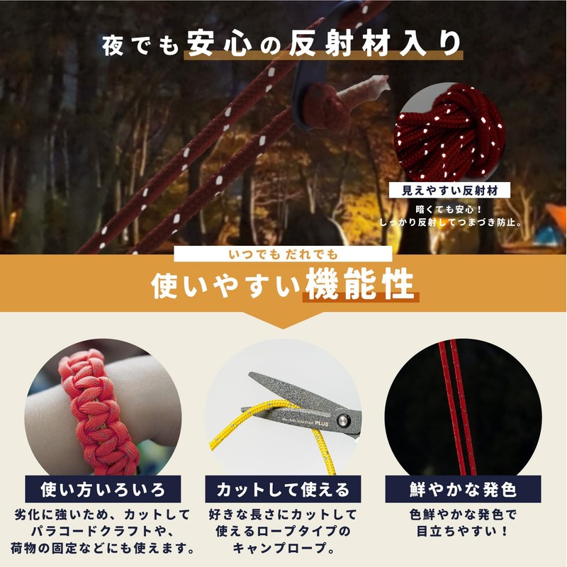 DaLaCa Paracord Tent Rope, Reflective Material, Thickness 0.16 / 0.20