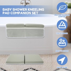 2Pcs Baby Bath Kneeler and Elbow Rest Pad Set Comfortable Foam Bath Kneeling Pad Anti-Skid Bath Tub Elbow Pad with 4 Organizer Pockets Washable Baby Bath Cushion for Toddler Kids