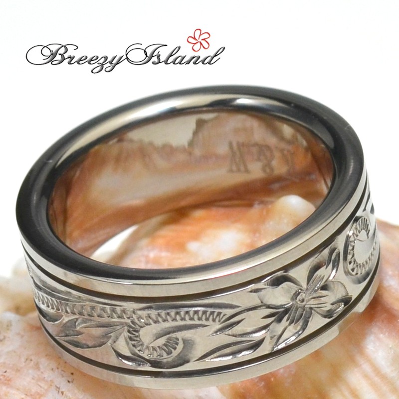 [BreezyIsland] Hawaiian Jewelry Ring Hawaiian Scroll Titanium 8mm Width, Titanium