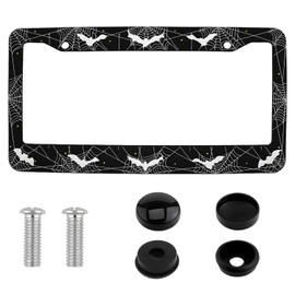 Bat Spider Web License Plate Frame, License Plate Frame Holder,Front Rear Cover with Screw Caps, Aluminum Alloy Car Tag Frame, Gothic Halloween Themed Car Accessories