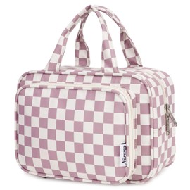 Women's Toiletry Bag Large & Cosmetic Bag Large, Make Up Bag for Men & Full Size Toiletry Bag for Children, Z-dusky pink chessboard