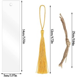 Pack of 30 Rectangular Acrylic Bookmarks, BetterJonny Blank Acrylic Bookmarks with 36 Colourful Tassels, Empty Craft Bookmarks, Transparent Bookmarks for DIY Crafts Notebook, 12 x 3.2 cm