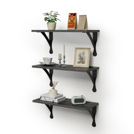 Leadpro Wood Floating Shelves Set of 3, Wide Display Shelf Wall Mounted with Brackets, Easy Hanging Floating Shelves for Bedroom, Kitchen, Living Room, Bathroom (Black Wood Veins)