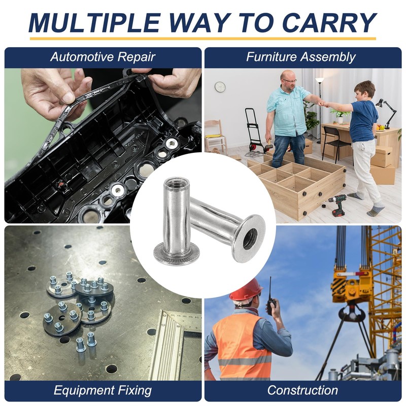 PATIKIL 6 Pcs Multi-Grip Rivet Nuts, M6 Pre-Bulbed Shank Flat