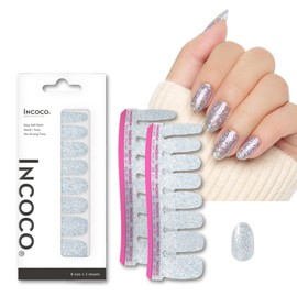INCOCO Nail Sticker, Just Stick, Gel Nail Style, Manicure, No Hardening Required, Hand Foot Nail, Quick Drying, Pedicure Nail Seal, Nail Tip, Seal (Blue, Shining Snow)