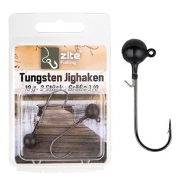 Zite Fishing Tungsten Jig Hook Set, Lead-Free Jig Heads with Fishing Hooks, 1/0-5/0 Matte Black, Ultra Sharp Jigheads Hooks, Bass & Zander Fishing, Rubber Bait Hooks with Fishing Weight (3/0 10.6 g)