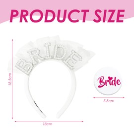 1 Bridal Pearl Headband, 1 Bridal Badge, "Bride" Mesh Headband, Bachelor Party Headband, Bridal Wedding Headband, Bridal Hair Accessories