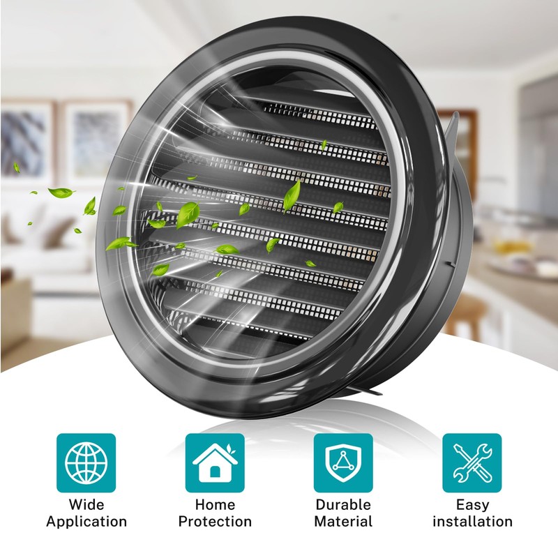 HG Power 8 Inch Soffit Vent, Black Round Vent Cover
