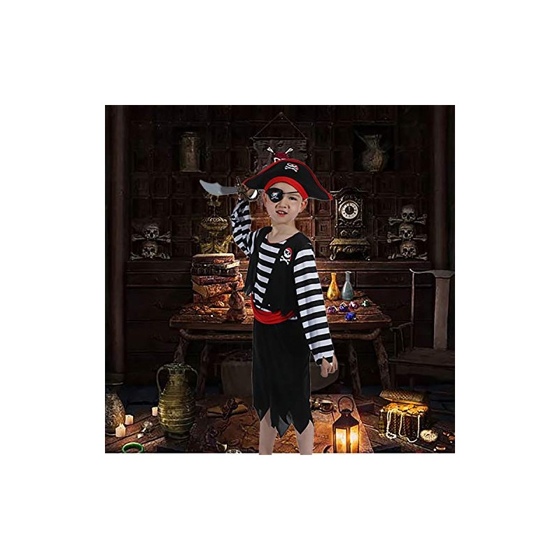 SPUNICOS Children's Pirate Costume with Pirate Hat,Eyepatch,Pirate Cutlass Kids Small(4-6)