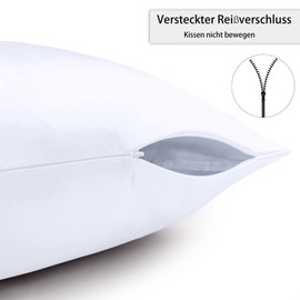 Texbee Seidenkissenbezug 40x80cm für Haar und Haut 2 Stück Beide Seiten 22 Momme Natürliche Kissenbezug Seide mit verstecktem Reißverschluss Weiche Atmungsaktive Glatte Standardgröße-Reines Weiß