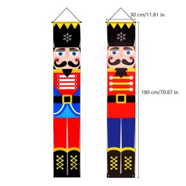 KINBOM 2pcs Christmas Nutcracker Soldier Banner, Decor Christmas Porch Banner Soldier Model Outdoor for Front Door Porch Garden Indoor Kids Party Holiday Decoration