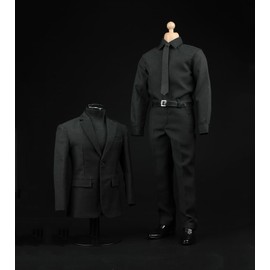 Fremego 1/6 Scale Male Clothes Men's Black Suit Coat Shirt Pant Shoes Outfit Clothing Accessory for 12inch Male Action Figure (Black)