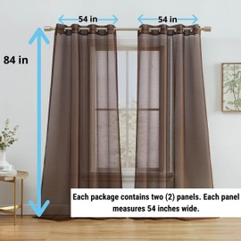 HLC.ME 2 Piece Semi Sheer Voile Window Drapery Curtain Grommet Panels for Bedroom & Living Room (54" W x 84" L, Chocolate Brown)