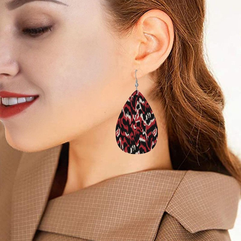 Faux Leather Earrings African Leopard Teardrop Dangle Earrings Jewelry For
