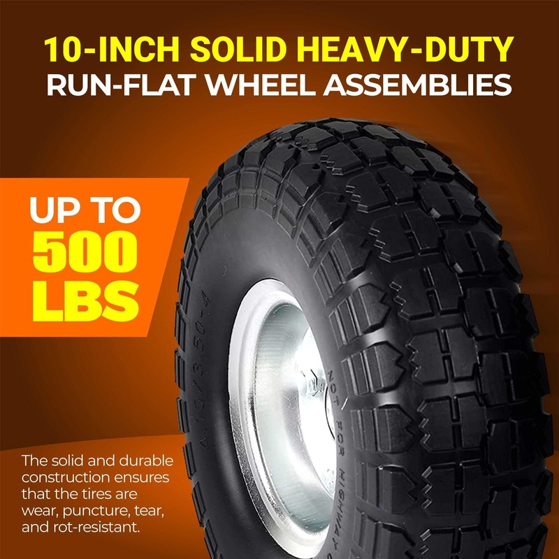 AR-PRO (2-Pack) 10-Inch Solid Rubber Tire Wheels - Replacement 4.10/3.50-4"